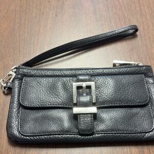 Express Black Leather Wristlet with Silver Accents